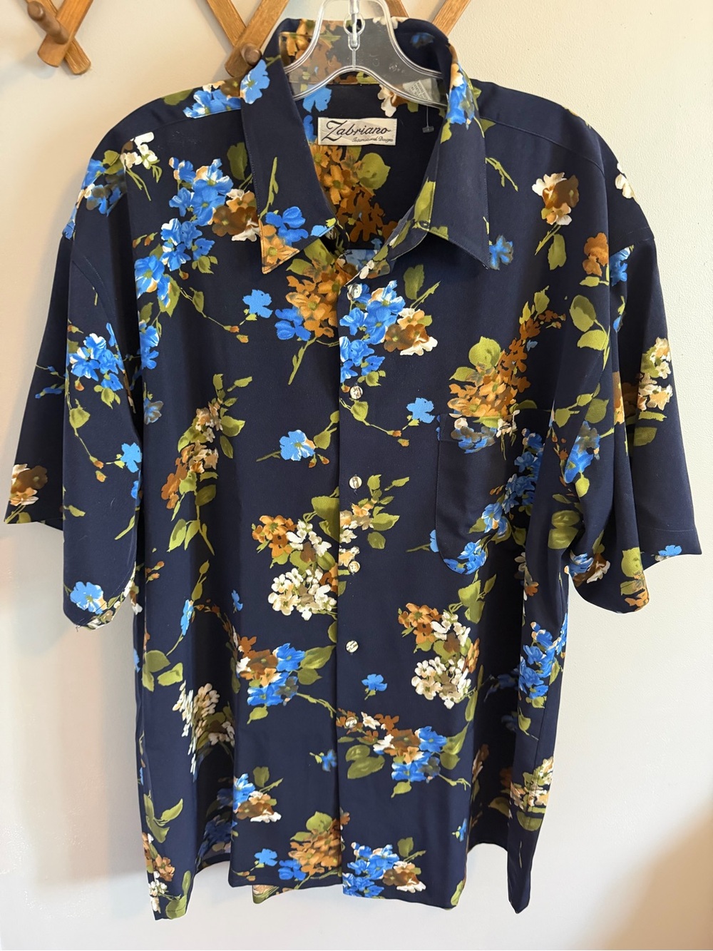 Vintage Zabriano International Designs Navy Floral Viscose Shirt XL